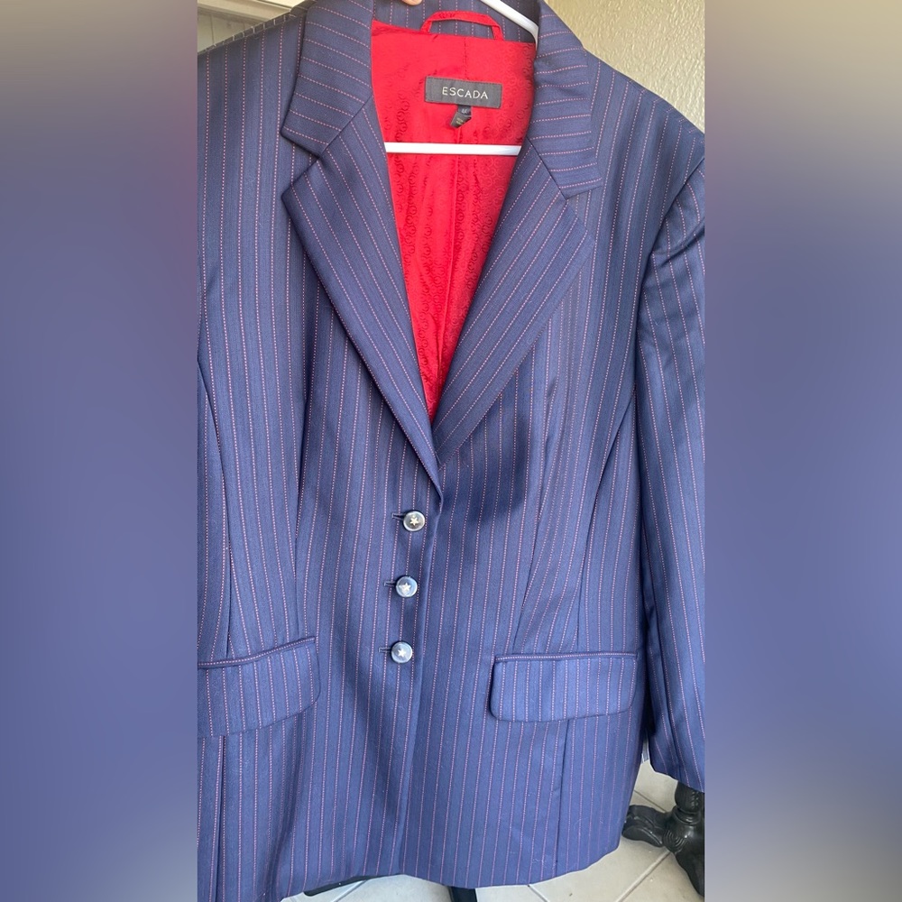 ESCADA Wool Stripe Blazer EU 44 Navy Blue
